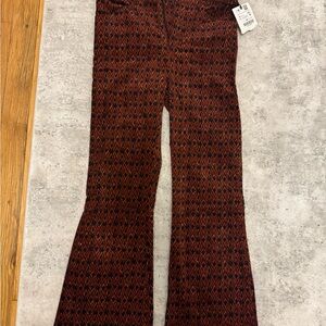 Girls Red and Black Velvet Patterned Flare Pants